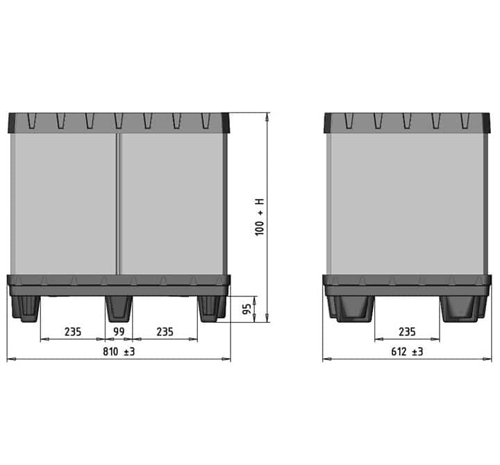 Plastic container BOX TP 800x600mm size drawing